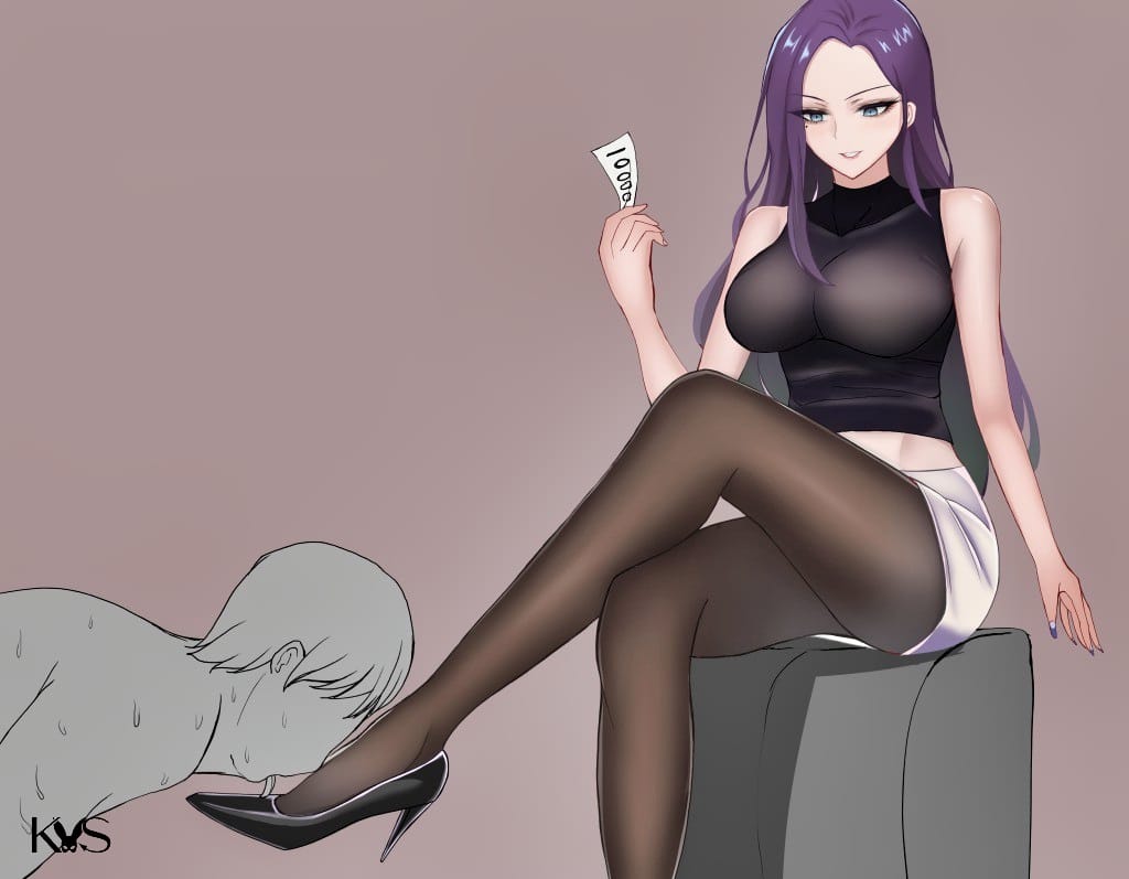 A partner in nylon stockings being attended to, soft intimate lighting