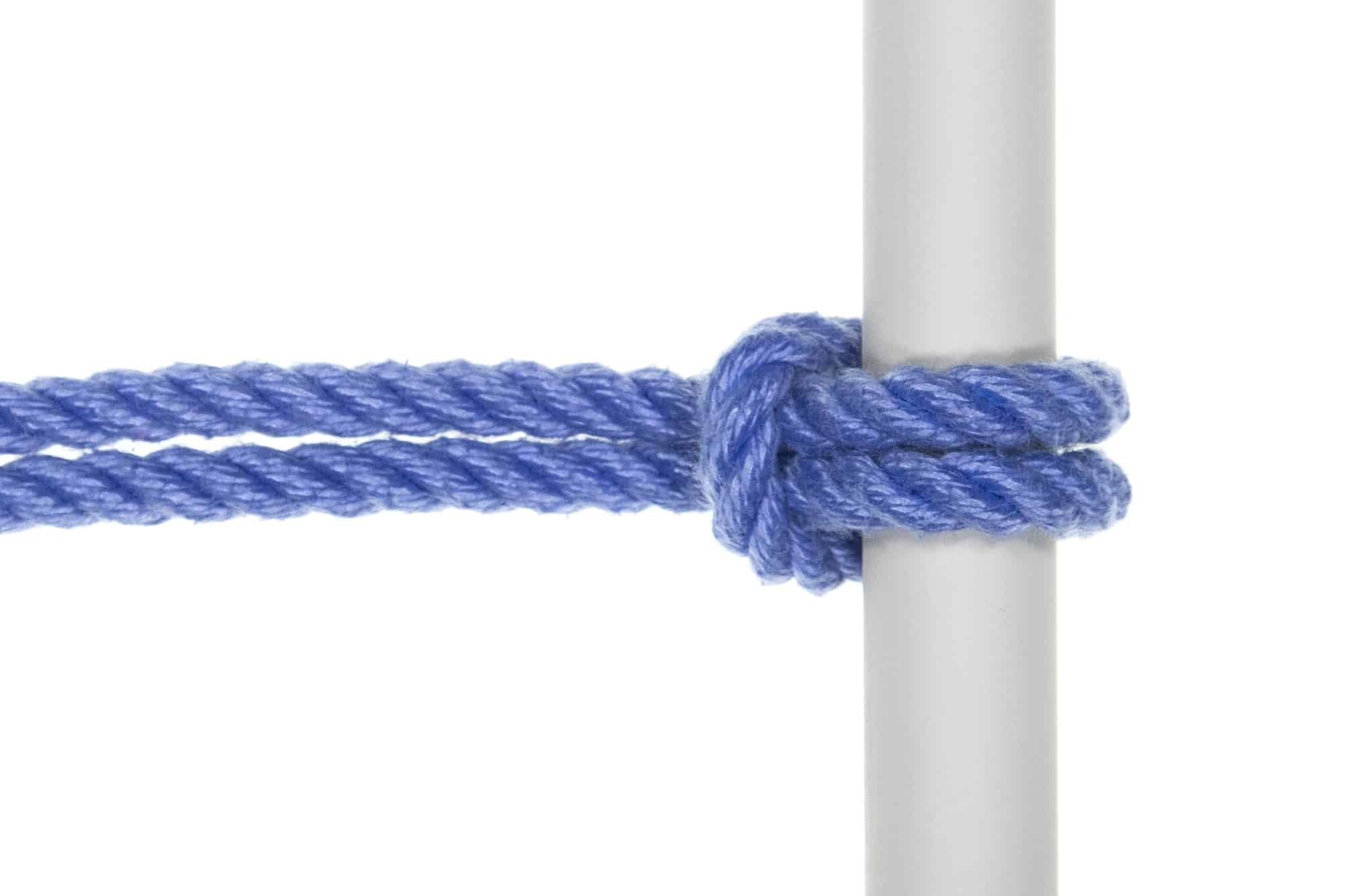 A lark's head knot used to anchor rope to a fixed point