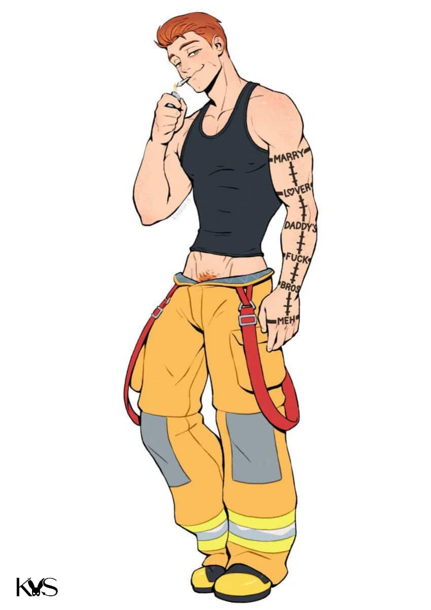 A firefighter costume sets the scene for a romantic roleplay fantasy